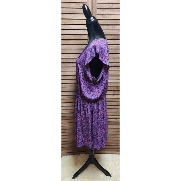 Vince Camuto XL Floral Purple Waist Cinch Drawstring V-Neck Sleeveless Dress - Picture 6 of 9